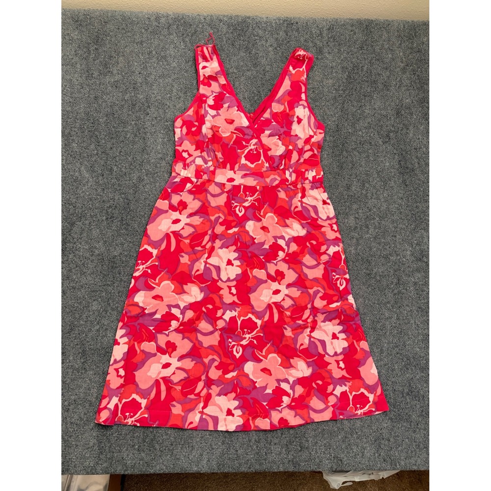 Coldwater Creek Pink Floral Cotton V-Neck A-Line Dress Womens Size 10 H43191